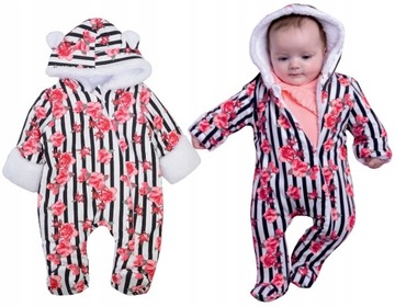 KOMBINEZON PAJAC OCIEPLANY PASKI kwiaty 62cm L600