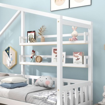 Детская кровать-домик с ящиками и полками 90х200 см + 140х70 см белая