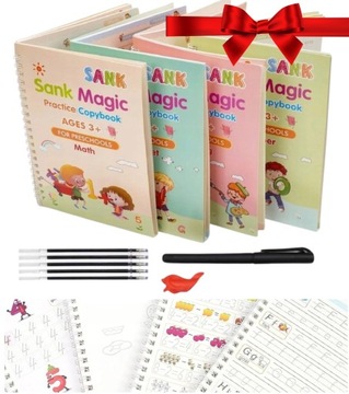 MAGICZNE KSIĄŻECZKI do Nauki Pisania Liczenia dla Dzieci Kaligrafia A4