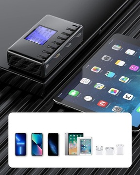 ЗАРЯДНОЕ УСТРОЙСТВО USB 8-ПОРТОВАЯ ЗАРЯДНАЯ СТАНЦИЯ 12А С ЖК-ДИСПЛЕЕМ