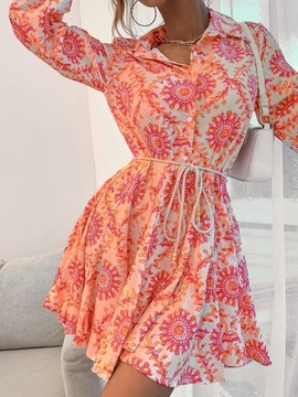 ПЛАТЬЕ-РУБАШКА С ЦВЕТОМ МИНИ-РУБАШКА С УЗОРОМ SHEIN M