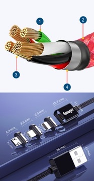 Магнитный USB-кабель 2 м 3,0 А microUSB + USB тип C