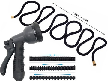 ГИБКИЙ САДОВЫЙ ШЛАНГ, ПИСТОЛЕТ, СОЕДИНИТЕЛИ, РУЧКА-КРЮК, ПРЕМИУМ 45м