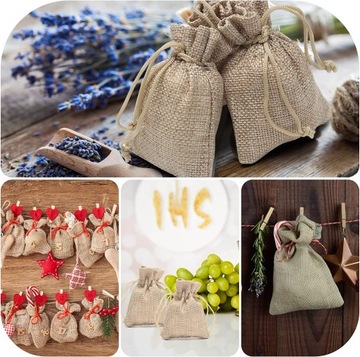 ДЖУТОВЫЕ СУМКИ НА ЗАВЯЗКЕ, 50 ШТ, МАЛЕНЬКИЕ ПОДАРОЧНЫЕ СУМКИ