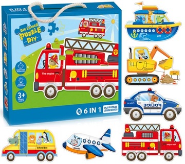 PUZZLE POJAZDY 0390 auta mata edukacyjna samolot autobus piankowe układanka