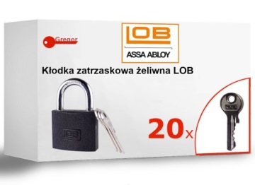 .20 KLUCZY. KŁÓDKA LOB KSS60 ŻELIWNA ZATRZASKOWA + 20 KLUCZY
