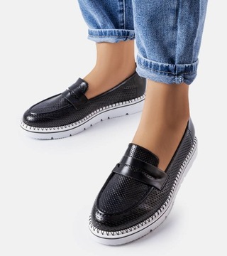 Półbuty damskie czarne perforacja mokasyny obuwie buty rozmiar 38