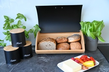 ХЛЕБОПЕЧКА МЕТАЛЛИЧЕСКИЙ КОНТЕЙНЕР ДЛЯ ХЛЕБА, ЧЕРНЫЙ, НА 3 ЕМКОСТИ.