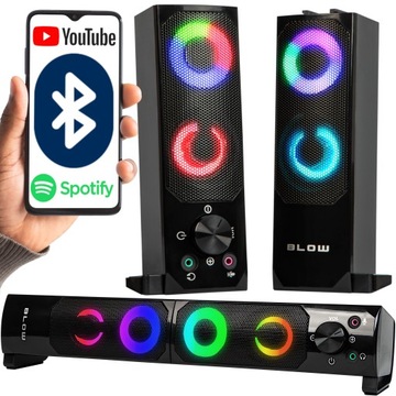 GŁOŚNIKI KOMPUTEROWE BLUETOOTH SOUNDBAR 2.0 6W USB 5V DC LED RGB 2w1 ZESTAW