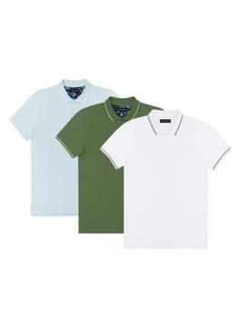 Zestaw 3 t-shirtów męskich polo biały, niebieski, zielony PAKO LORENTE XL