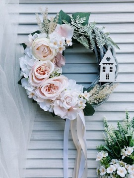 ВЕСЕННИЙ ЦВЕТОЧНЫЙ ВЕНОК ДЛЯ ДВЕРИ, ПЛЕТЕННЫЙ КРЕМ, ВЕНОК ДЛЯ ДОМА