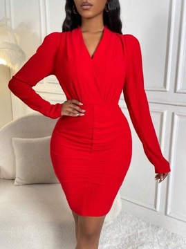 SHEIN Czerwona sukienka długie rękawy (XL)