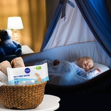 NIVEA BABY PURE WATER Chusteczki nawilżane mokre dla dzieci bezwonne 57szt.