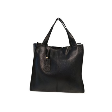 Laura Biaggi skórzana torba shopper czarna z przeszyciem