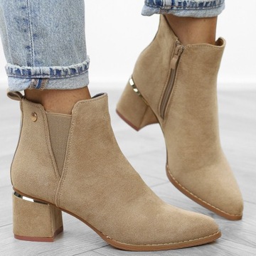 Женские замшевые ботильоны бежевого цвета JS127, размер 40