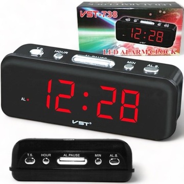 BUDZIK ZEGAR ELEKTRONICZNY SIECIOWY LED 24H VST738