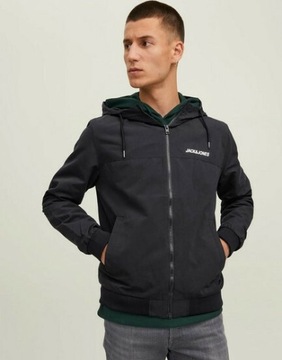 M7A009 JACK AND JONES CZARNA KURTKA MĘSKA PRZEJŚCIOWA Z KAPTUREM S