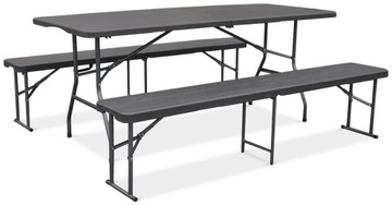 Zestaw Ogrodowy Cateringowy Biesiadny Bankietowy STÓŁ 180cm 2 Ławki grafit