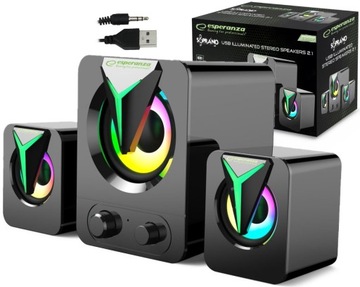 GŁOŚNIKI KOMPUTEROWE 2.1 DO LAPTOPA KOMPUTERA PC USB LED ZESTAW GŁOŚNIKÓW