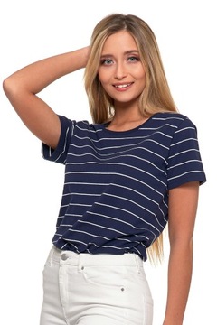 Koszulka Damska T-Shirt w Paski Klasyczna Bluzka na Krótki Rękaw MORAJ S
