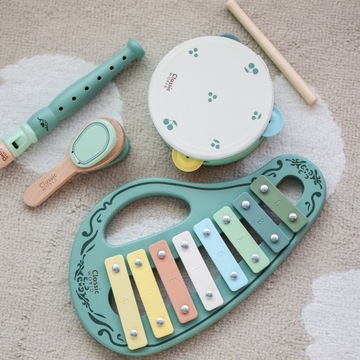 DREWNIANY DUŻY ZESTAW VINTAGE INSTRUMENTY MUZYCZNE CYMBAŁKI CLASSIC WORLD