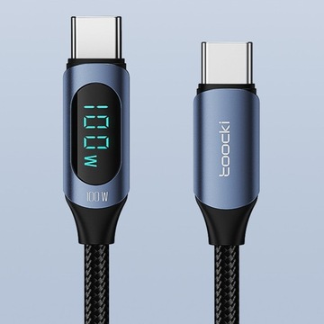Кабель TooCKI 2 метра USB-C — C 100 Вт PD QC + LCD METER ЧЕРНЫЙ 2 метра.