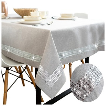 Obrus SZARY plamoodporny GLAMOUR CYRKONIE 110x160 nowoczesny błyszczący