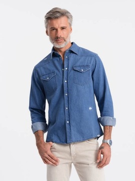 Koszula męska na zatrzaski K567 jeans L defekt