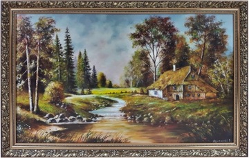 OBRAZ 70x110 WIDOK KRAJOBRAZ ZDOBIONA ZŁOTA RAMA