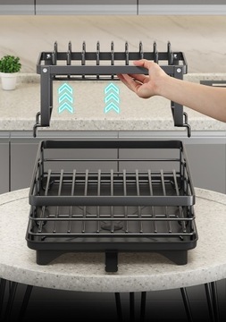 СУШИЛКА ДЛЯ СУШКИ ПОСУДЫ С ДВУМЯ ГОРИЗОНТАЛЬНЫМИ СЛИВАМИ, ЧЕРНАЯ