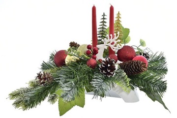 STROIK ŚWIĄTECZNY DEKORACJA SZTUCZNE KWIATY OZDOBY BOMBKI CHOINKA RENIFER