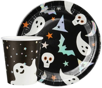 ZESTAW KUBKI TALERZYKI HALLOWEEN DUCHY 12szt