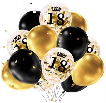 BALONY na osiemnastkę 18 urodziny czarne złote