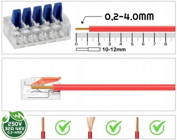 Zestaw 10x Szybkozłączka 5-Przewodowa 32A 0,2-4mm 4KV 250V Szybkozłączki