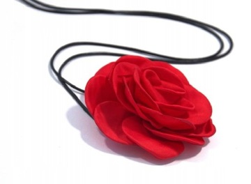 Naszyjnik choker róża na rzemyku elegancki czerwony kwiat ozdoba na szyję