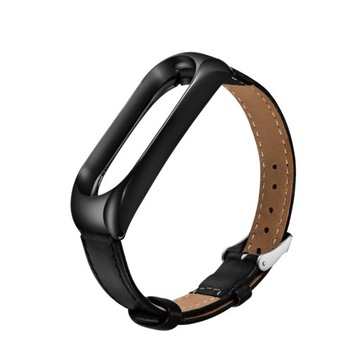Opaska do Xiaomi Mi Band 3/4 Pasek Zamienny Skórzany Czarno Czarna
