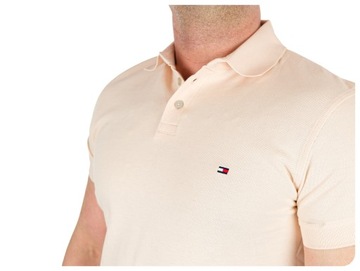 KOSZULKA POLO TOMMY HILFIGER 1985 POLÓWKA MĘSKA SLIM FIT BRZOSKWINIOWA L