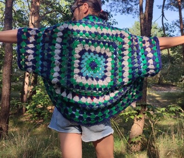 Kardigan kwadratowiec handmade boho hippie