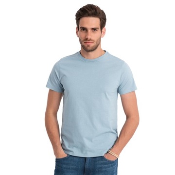 T-shirt męski klasyczny bawełniany BASIC błękitny V12 OM-TSBS-0146 M