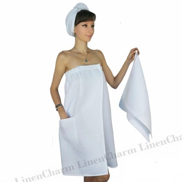 Zestaw Damski Pareo+Ręcznik+Turban do Sauny Spa na Basen Bawełna Biały L