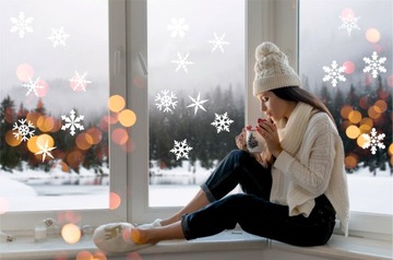 Наклейка «СНЕЖИНКИ» 42 шт. СНЕЖИНКИ, ЗВЕЗДЫ, НАКЛЕЙКА НА ОКНО, РОЖДЕСТВО