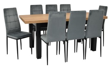 ZESTAW 8 krzeseł z metalową podstawą i duży stół dąb ROZKŁADANY do salonu