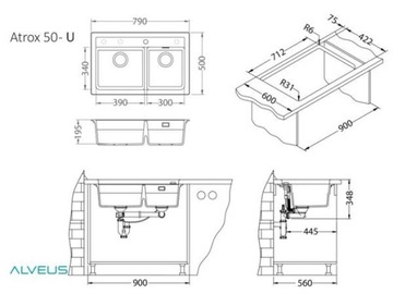 Мойка Alveus Atrox 50 POP UP 1132001 бетон