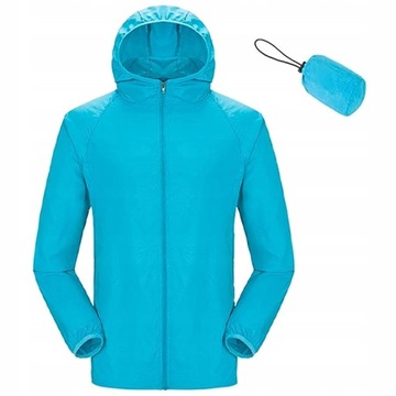 KURTKA PRZECIWDESZCZOWA Z KAPTUREM WIATRÓWKA LEKKA UNISEX NIEBIESKA ROZ XL