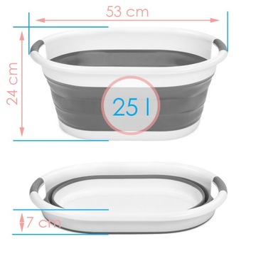 СКЛАДНАЯ КОРЗИНА ДЛЯ БЕЛЬЯ, БОЛЬШАЯ СИЛИКОНОВАЯ ЧАША, 25 Л, СЕРАЯ ЧАША, XXL