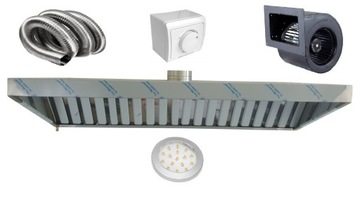 Okap Gastronomiczny Skośny w górę 150x70x40 Filtry Turbina LEDY Regulator