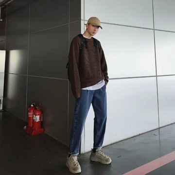 Solid Sweaters Men Korean Fashion Slim Fit Sweater