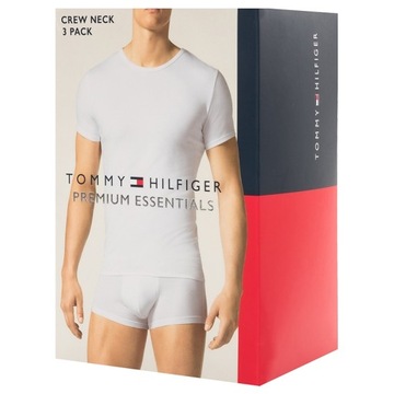 Tommy Hilfiger t-shirt męski czarny bawełniany komplet 3 szt z pudełkiem M