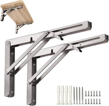 КОМПЛЕКТ 2x СКЛАДНОЙ УГЛОВОЙ КРОНШТЕЙН ПОД ПОЛКОЙ СТОЛЕШНИЦЫ СЕРЕБРЯНЫЙ 500 мм