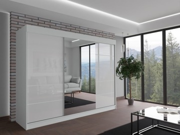 МИЛАН ШКАФ - 3D 230 CM - БЕЛЫЙ (2x lacobel) - шкаф с зеркалом